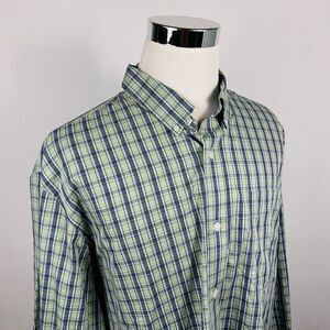 Duluth Trading Co 2XL Wrinkle Fighter Shirt Green Blue Plaid Cotton Button Down
